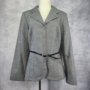 Vintage Pendleton Blazer Womens 14 Gray Virgin Wool Twill Belted Career Coat USA